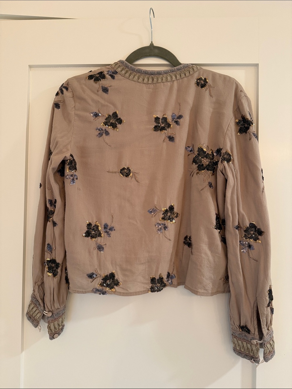 Embroidered Floral Taupe Women's Cardigan Sweater